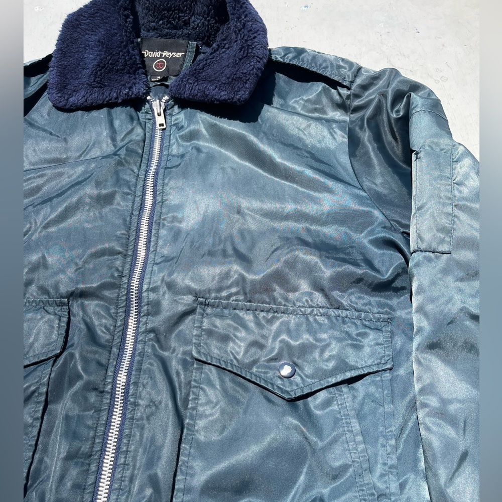 Men's Vintage David Peyser Jacket Blue M Work Solid Bomber Brando Waterfront 50s